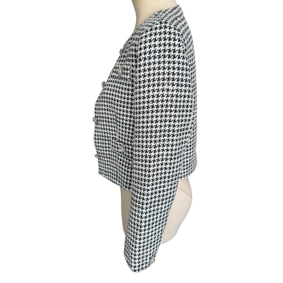 Alessandra Rich Cropped Embellished Sequin Houndstooth Jacket Black & White - Picture 9 of 17